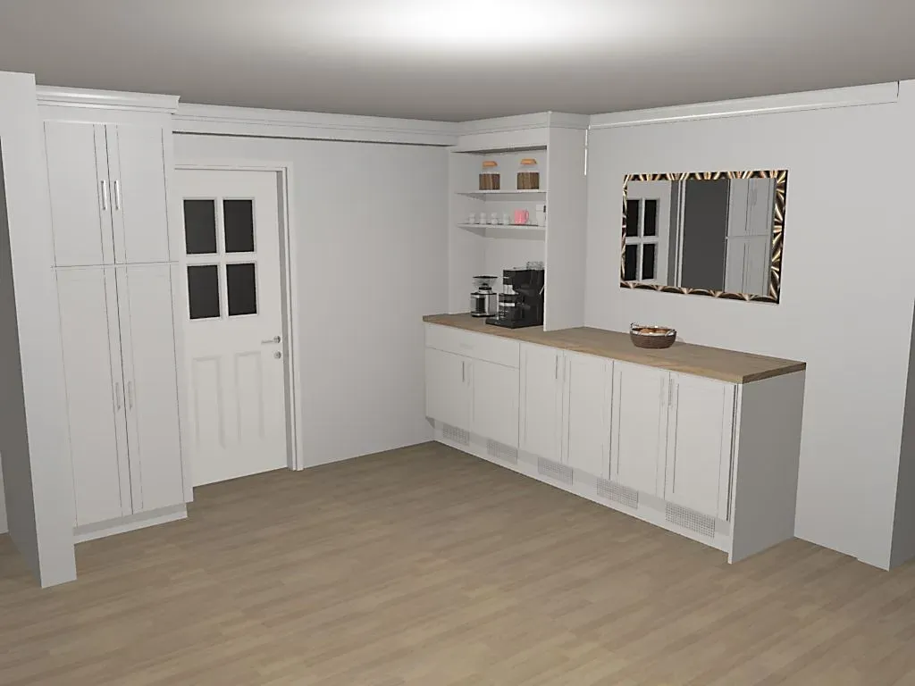 A picture of a kitchen with white cabinets