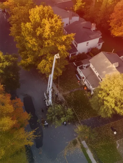 Crane-assisted removal of a large tree section