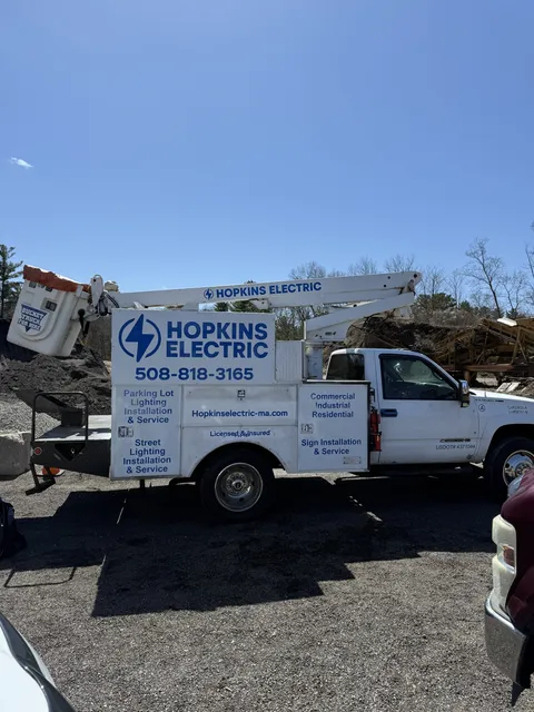 Hopkins Electric service vehicle on a mini split installation job site in Taunton, MA