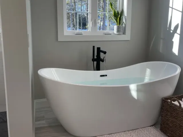 Master bathroom remodel with freestanding soaking tub Southern NH