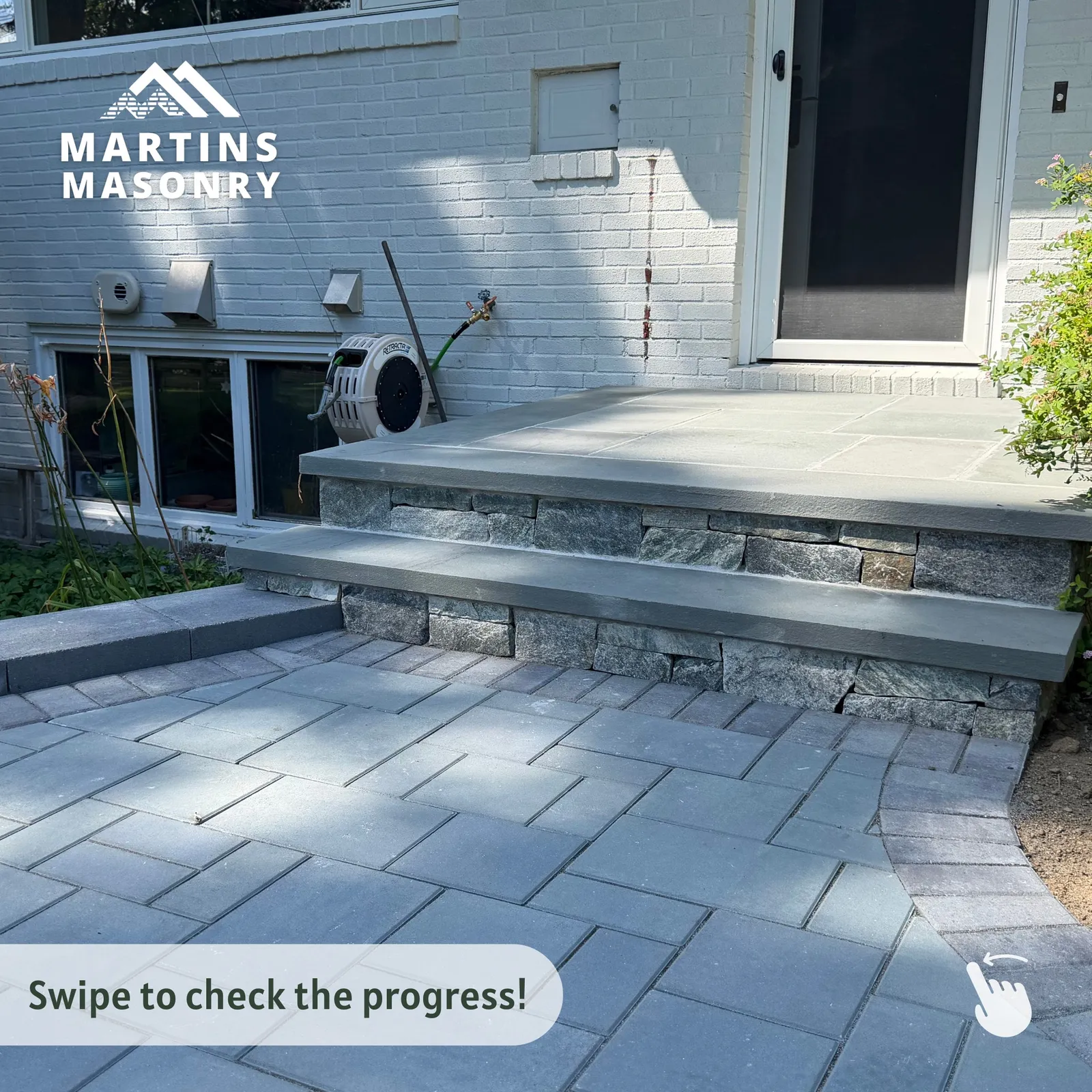 There’s something special about seeing an old entrance completely come back to life.

For this project, we replaced the existing walkway and steps with **Sherwood Regular Size pavers in Bluestone Blend**, added **Fat Face Block by Ideal** for the wall, and finished the steps with **Salt & Pepper granite**.

A cleaner, more welcoming entrance that feels like it truly belongs with the home.

#MartinsMasonry #Masonry #Hardscape