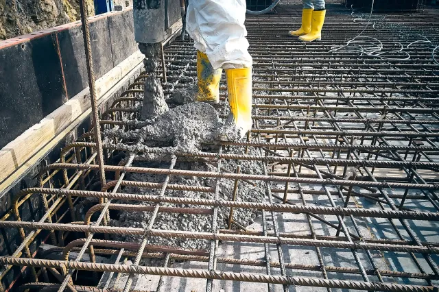 Commercial concrete pour over steel rebar reinforcement grid