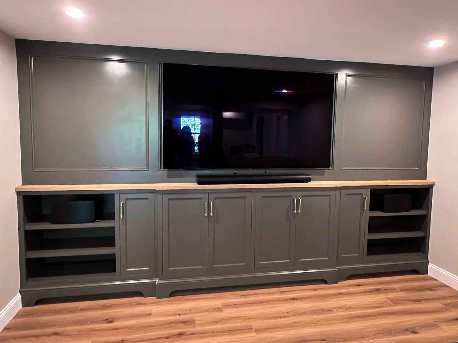 Custom built-in entertainment center installed by Reimagined Joinery in Fairhaven