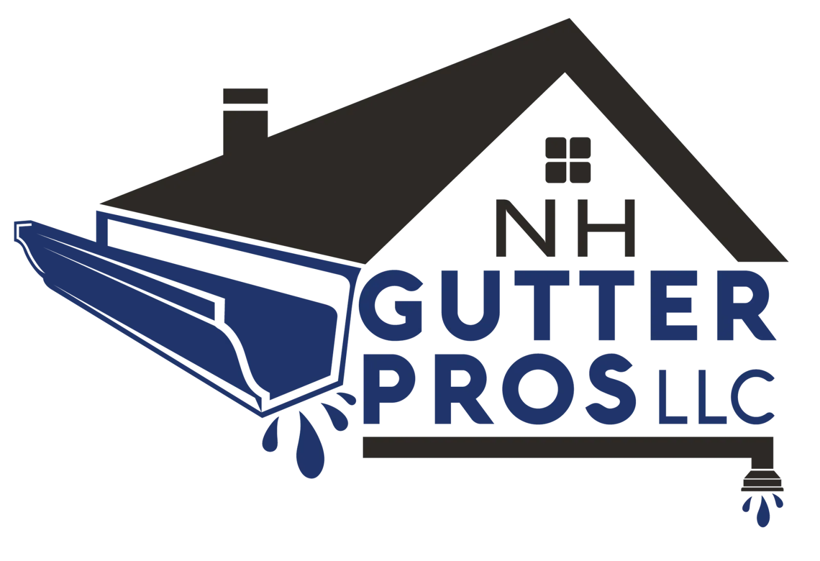 NH Gutter Pros LLC logo with a blue gutter icon and black house roof graphic