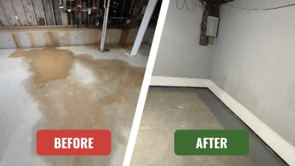 Before and after basement waterproofing