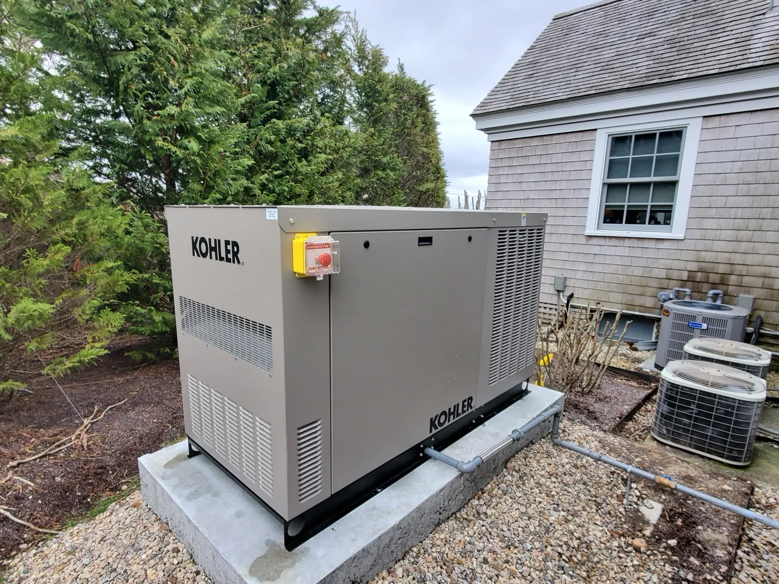 Large standby generator installation beside home