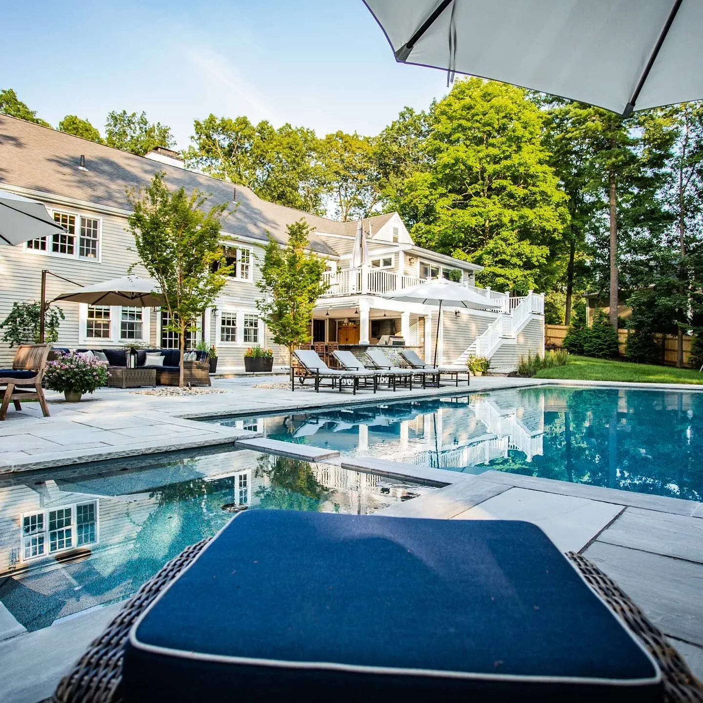 In the late summer the sun stays lower in the sky turning swimming pools into reflecting pools.