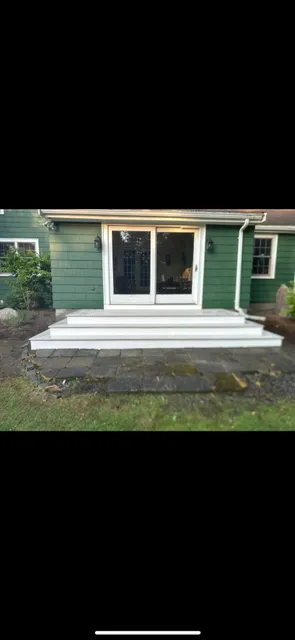 Outdoor Living Deck with Stair Run in Weston, MA