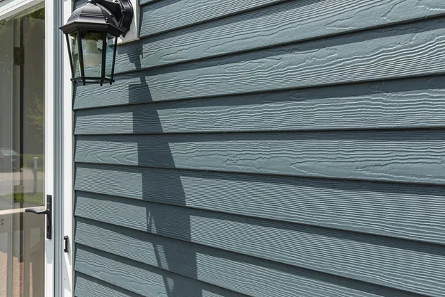 close up of Evening Blue James Hardie siding in Acton