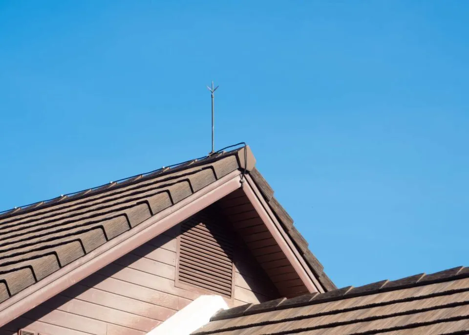 Home roof lightning rod installation with grounding and surge protection services in Dedham, MA