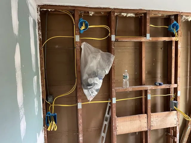 Rough wiring run through wall framing