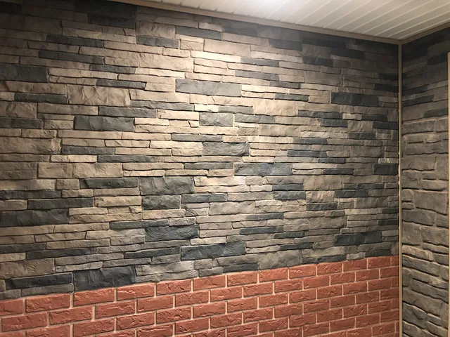 Showroom stone and brick veneer display wall