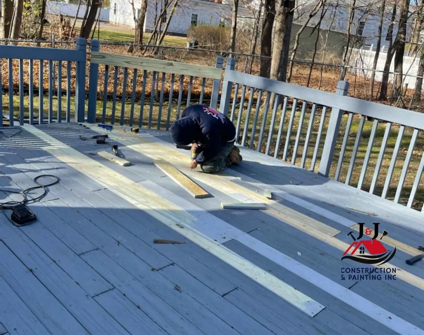 Deck board replacement in progress