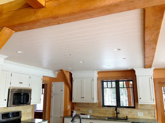 Monday February 24 2014 Gone is the old white pickling stain. It was replaced by BM "Pale Almond" OC-2 in SW Duration home Matte Walls were painted using SW's "Folksy Gold" 6360 in BM Aura eggshell&nbsp;