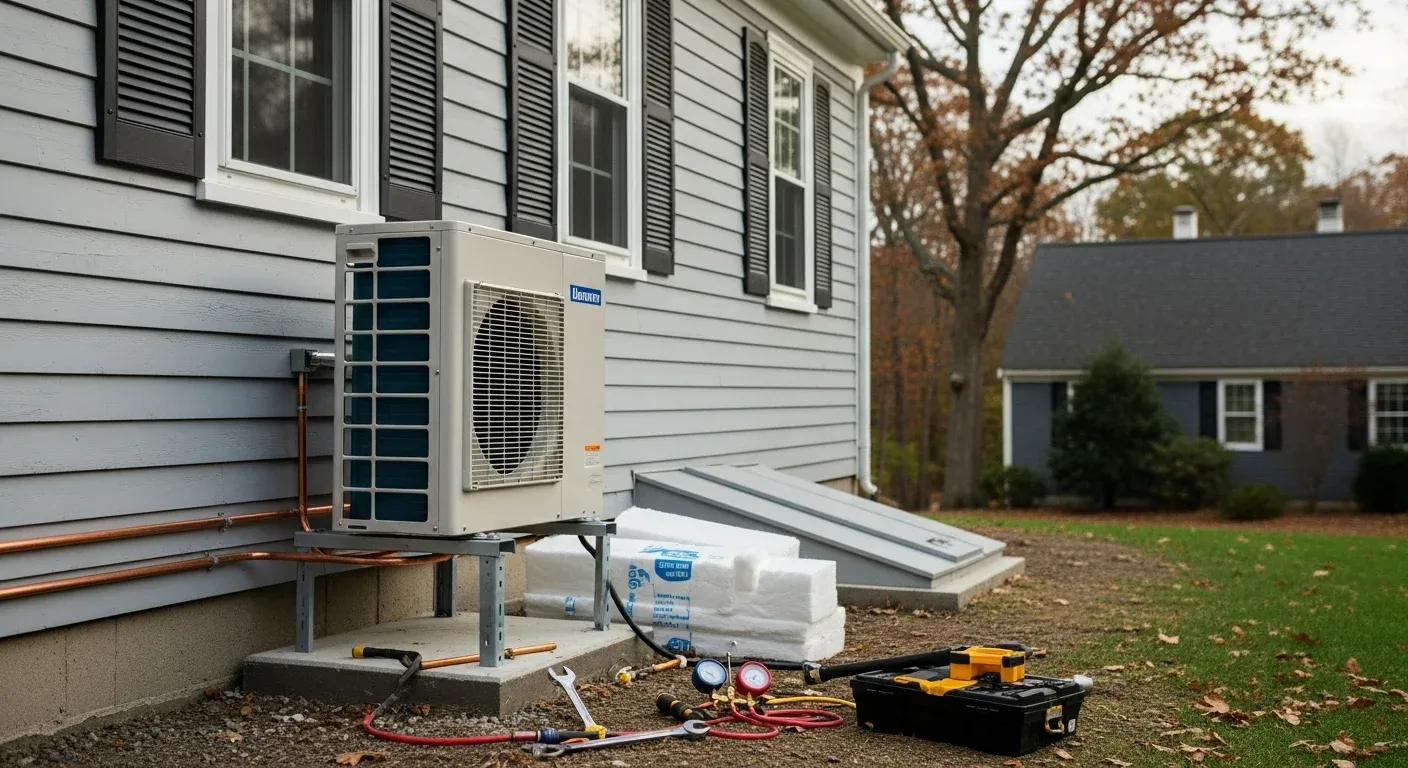 HVAC technician installing heat pump system