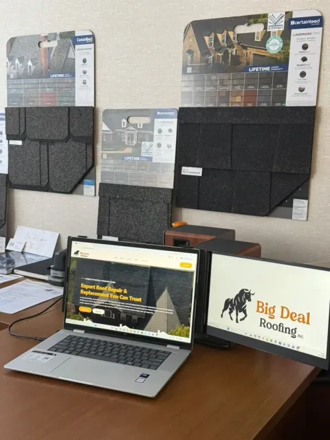 Office workspace with shingle samples