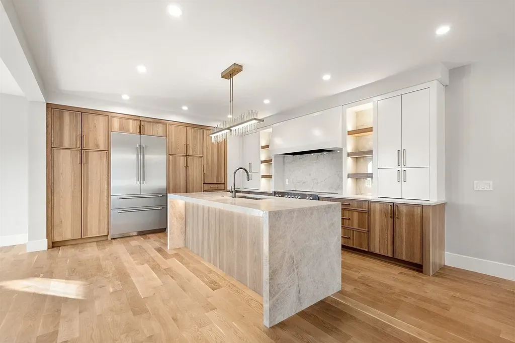 Quartzite island countertop installation in Newton MA