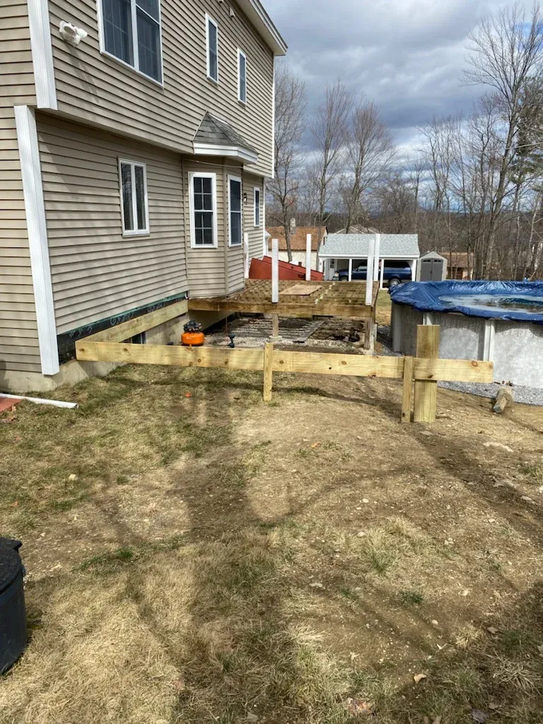 Deck framing under construction
