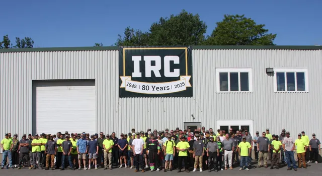 IRC Maine team gathered outside their facility for the company’s 80th anniversary