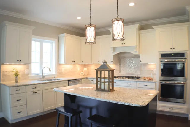 Finished kitchen with island and pendants