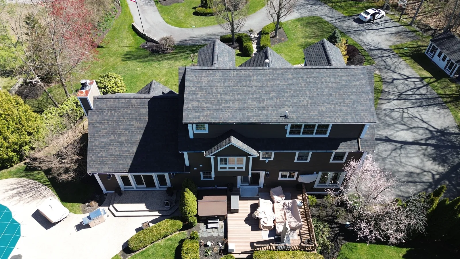 Aerial view of roof replacement