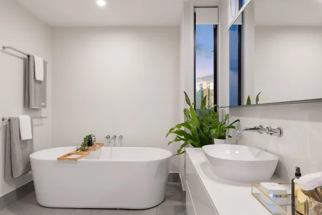 Bright renovated bathroom with clean tile work
