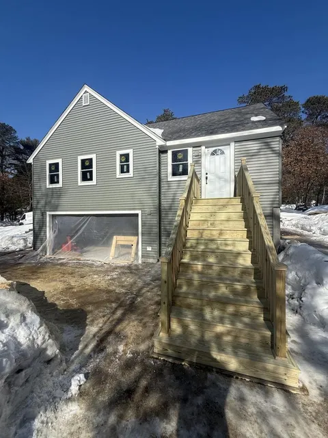 Two-story home addition with new pressure-treated stairs to front entry — Perocchi Building & Remodeling, Plymouth MA