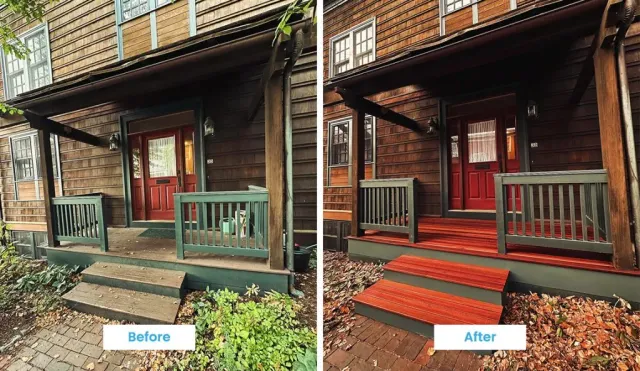 before and after photos of a front entry remodel by Dexkos