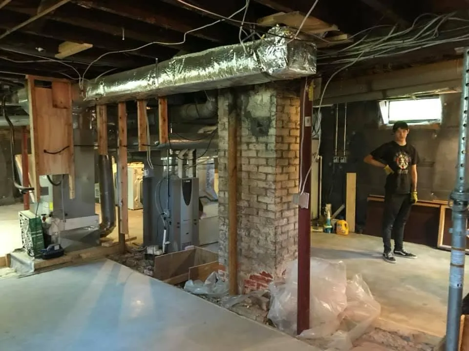 Interior framing and window installation, basement renovation