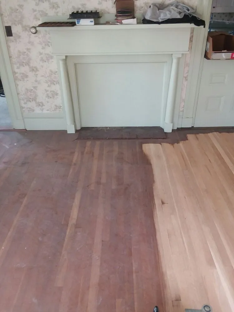 This is a maple floor after it has been partially sanded...