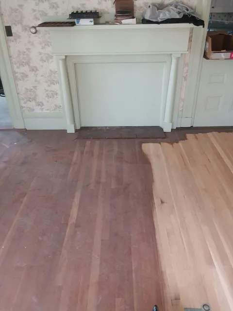 This is a maple floor after it has been partially sanded...