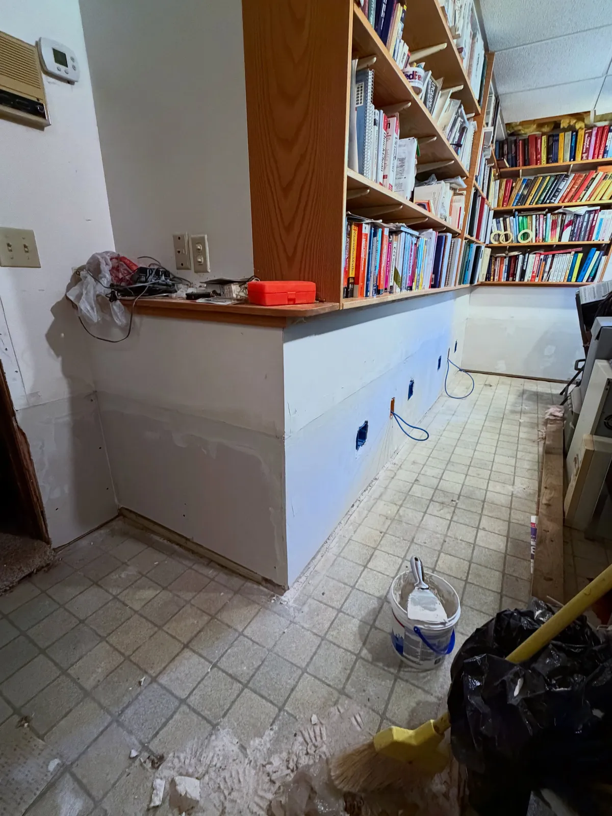 Sheetrock installation today, after a client had a flood in their basement a few years back. Back next week to sand and coat!