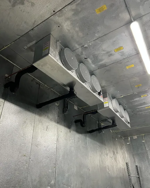 A room with a ceiling that has a lot of fans on it.