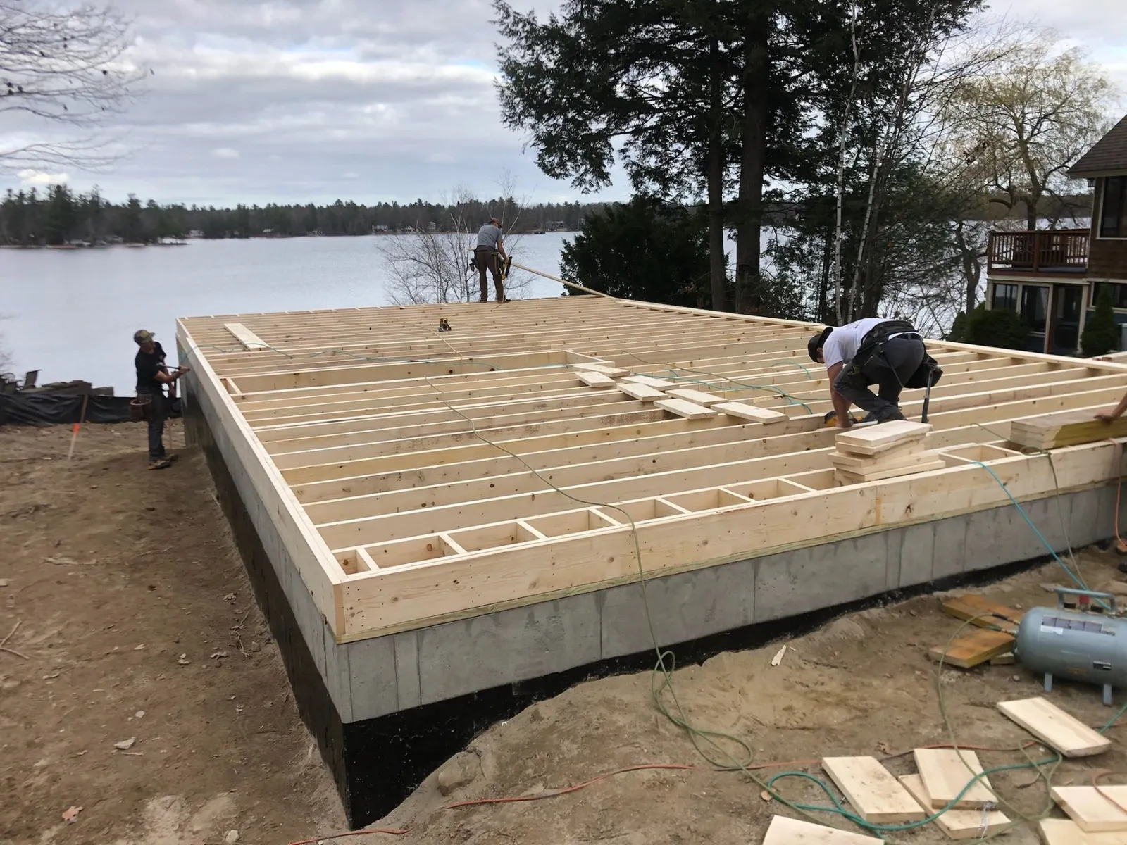 Waterfront deck framing on a new foundation