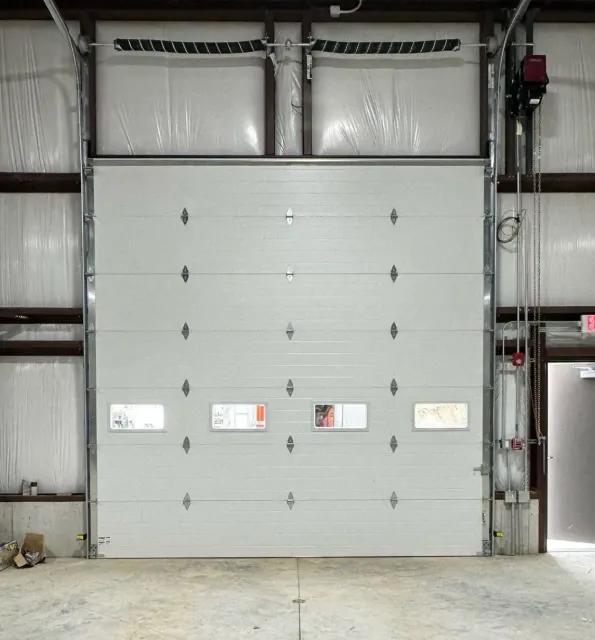 A large white garage door