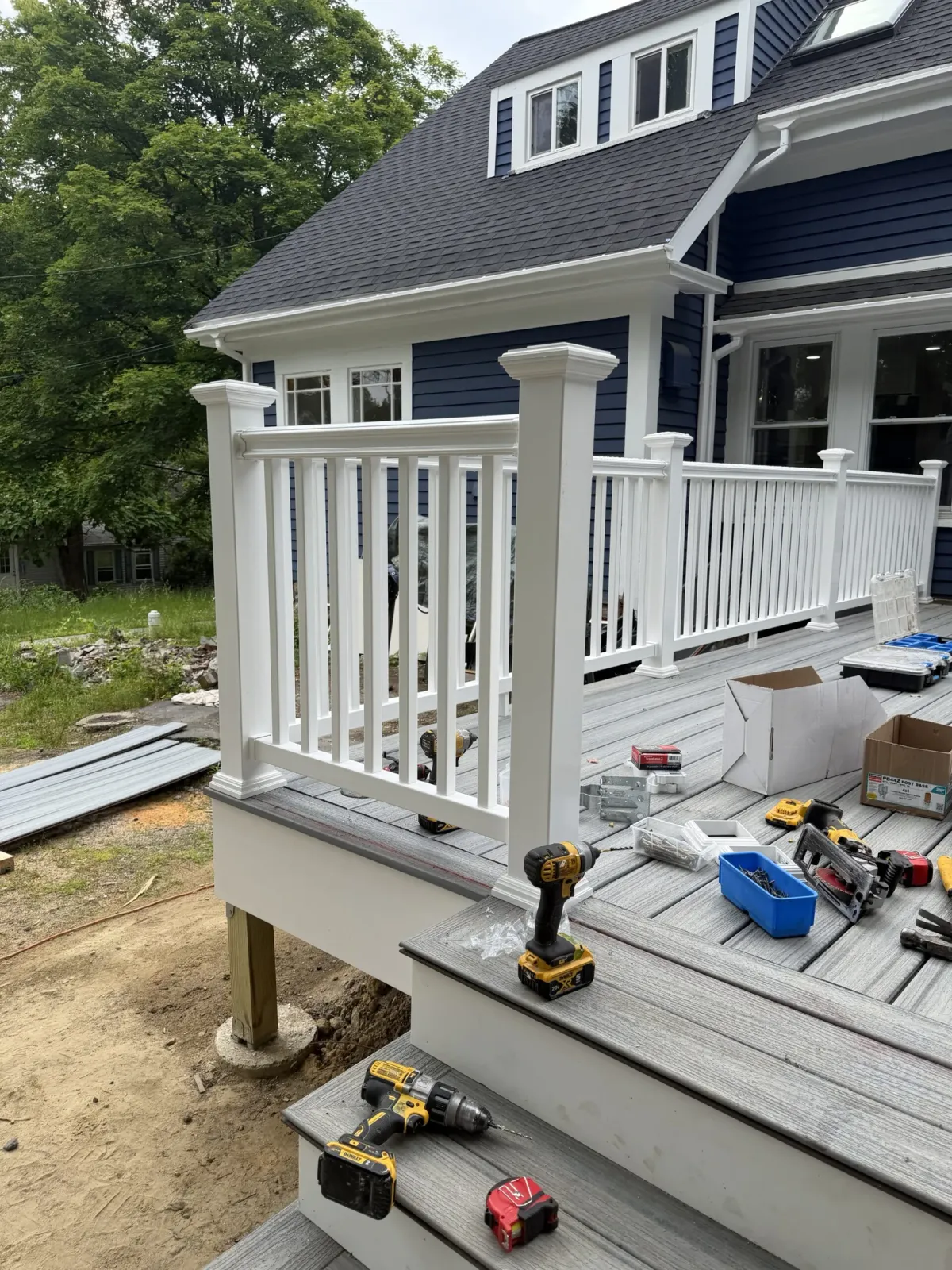 Completed deck construction at the Wayland whole-house renovation