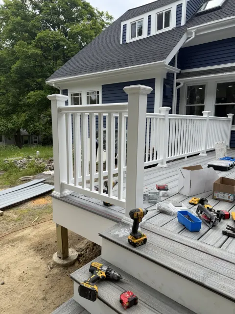 Completed deck construction at the Wayland whole-house renovation