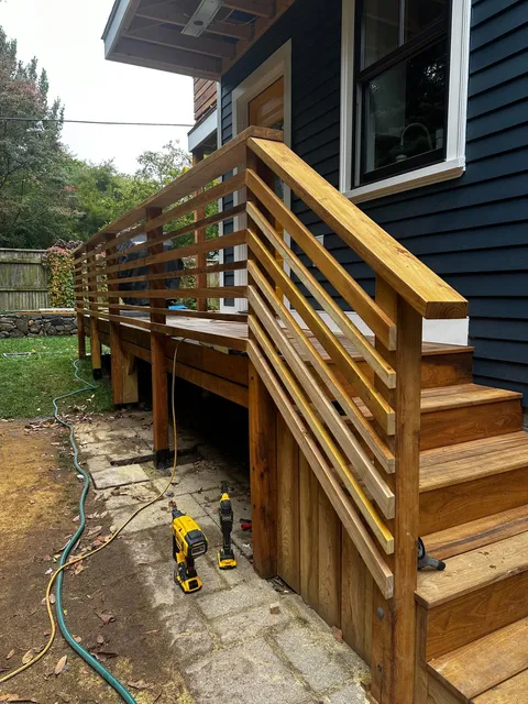 Deck stairs and railing