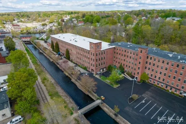 Historic mill complex along the canal