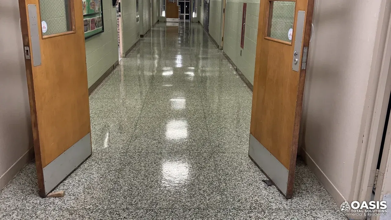 Commercial floor care in a school corridor