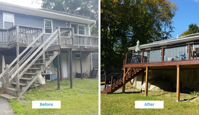 before and after photos of an expanded deck in Acton by Dexkos