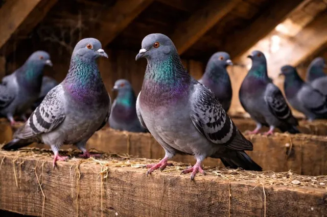 Pigeons roosting inside a barn in New Hampshire, demonstrating a common bird control and exclusion problem