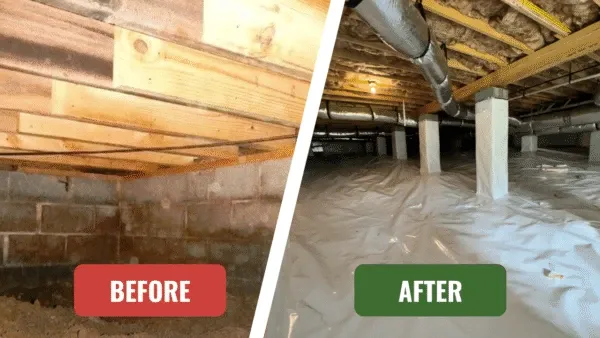 Before and after crawl space encapsulation