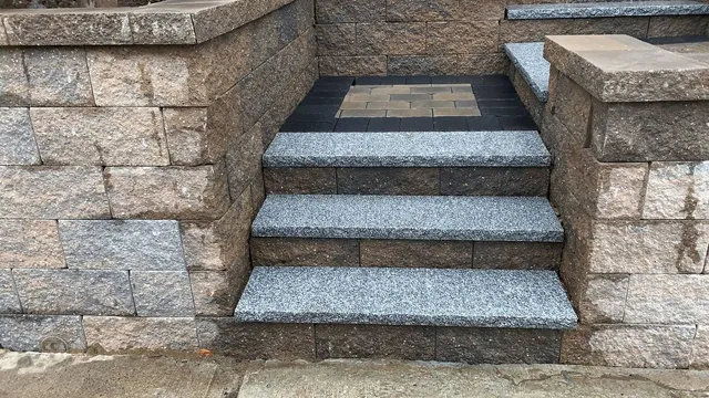 Granite steps and paver basketweave detail, Massachusetts