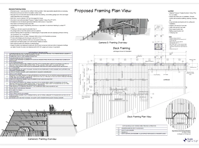 Proposed framing plan view for a residential deck and garage by Choate Builders, LLC.