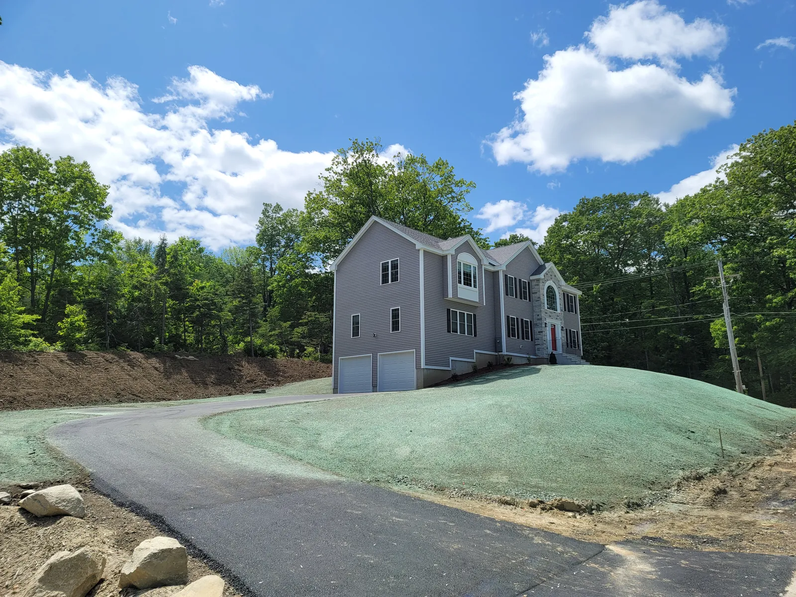 Freshly hydroseeded lawn in central Massachusetts