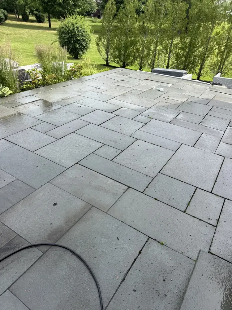 Completed stone paver patio and walkway