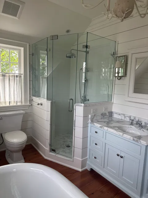 Our Frameless Glass Enclosure without the Big Bulky header.