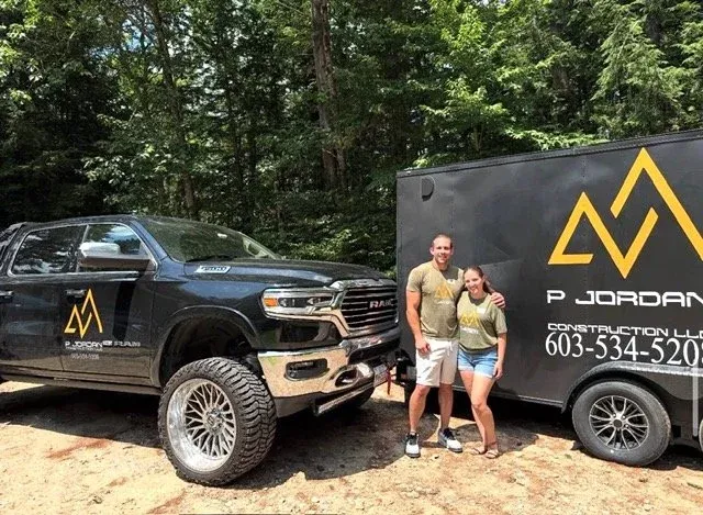 Parker and Stephanie with P Jordan Construction company vehicles