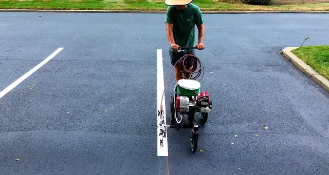 Crisp fresh line striping on sealed parking lot